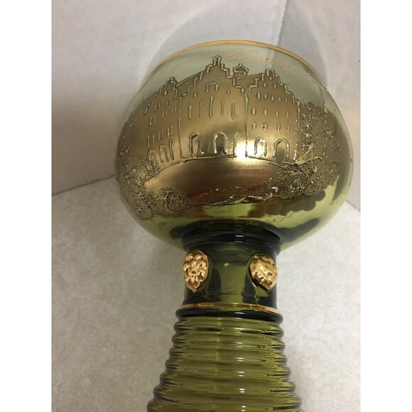 VINTAGE GERMANY" FRANKFURT" OLIVE GREEN GOLD GOBLET ETCHED ENCRUSTED - Picture 6 of 6
